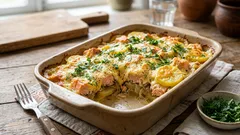 Lachs, Kartoffeln und goldene Käsekruste: Ein Ofengericht, das immer gelingt