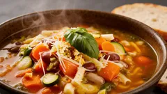 Minestrone wie in Italien: langsam gekocht im Bohnenfond, mit Pesto und Parmesan