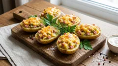 Gefüllte Ofenkartoffeln mit Schinken, Käse und Essiggurken – cremig, einfach überbacken